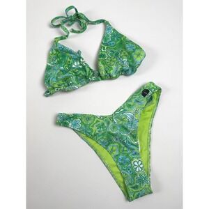 Hollister Cheekiest Bikini Set Green Floral Paisley Small New With Tags